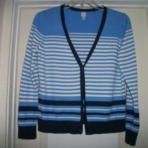 FRENCH GIRL STYLE COASTAL GRANDMOTHER STRIPES SWEET BLUES SWEATER LG